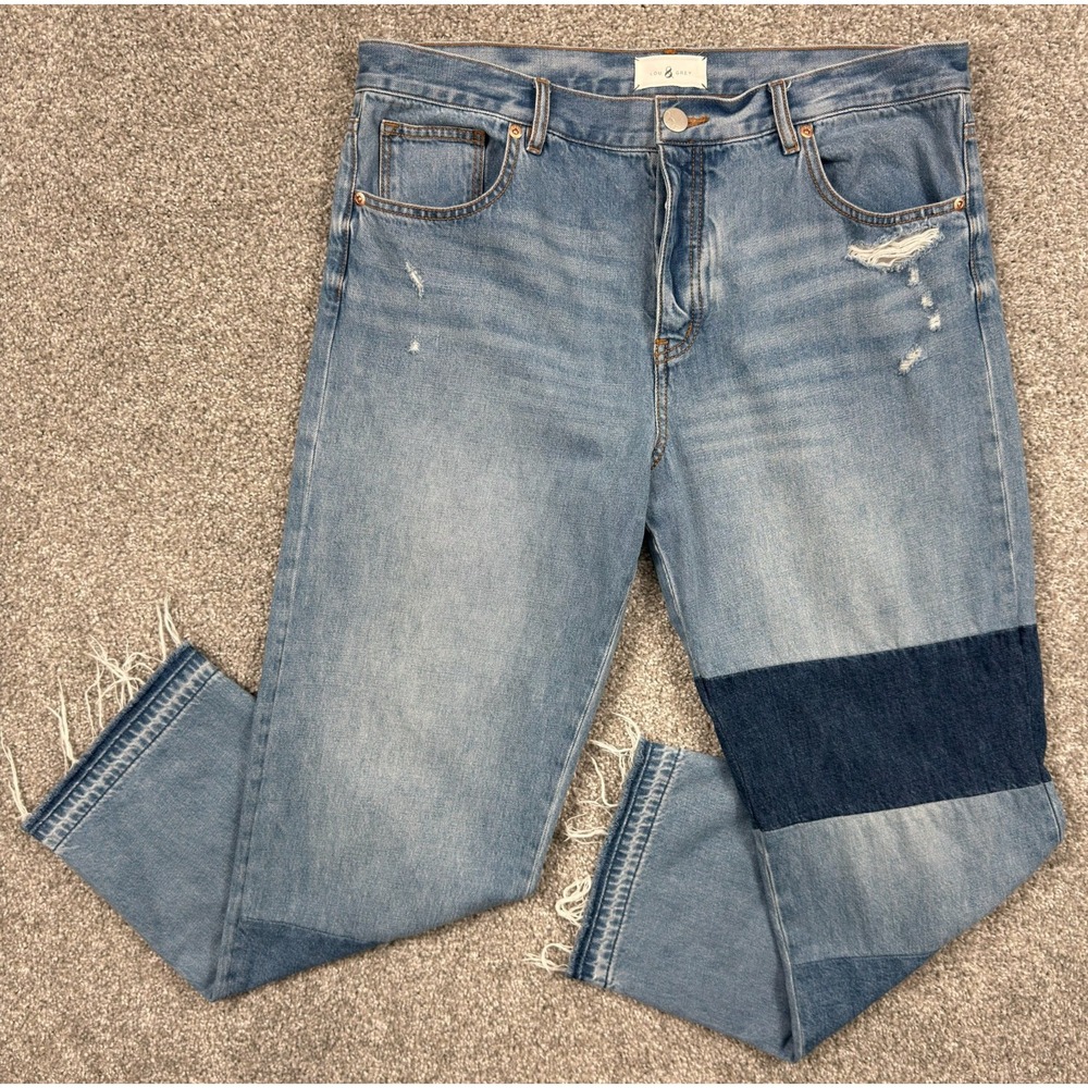 Lou & Grey Boyfriend Jeans Womens 32x27 Patchwork Distressed Raw Hem